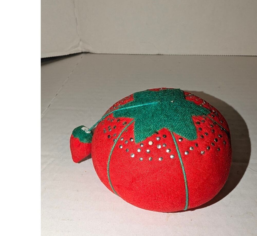 Vintage Tomato with Dangling Strawberry Pin Cushion with Pins and Needles